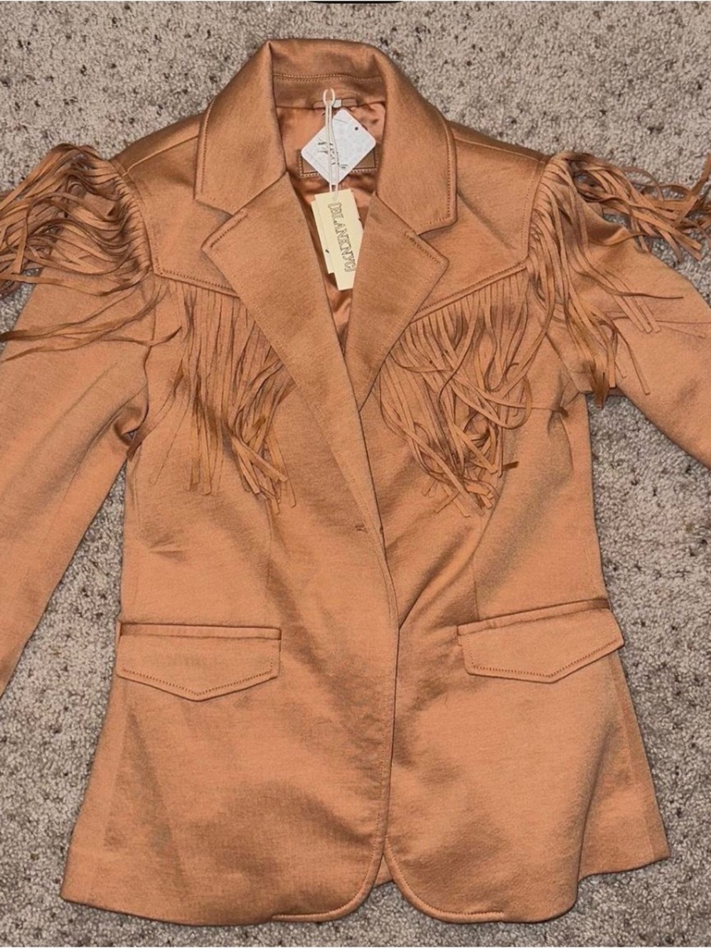 Free People Tan Fringe Blazer Jacket